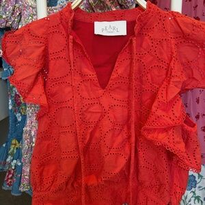 Pearl by LELA ROSE - Eyelet flutter-sleeve top SIZE 2